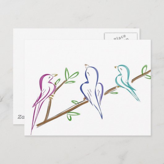 Drie vogels zitten op een tak briefkaart (Voorkant / Achterkant)