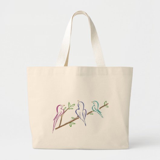 Drie vogels zitten op een tak grote tote bag (Voorkant)
