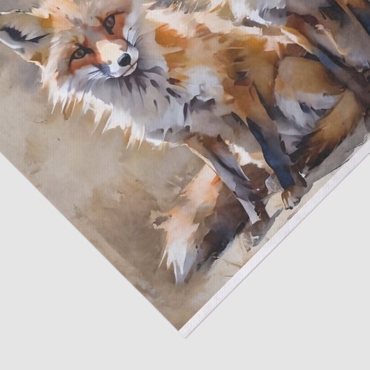 Drie vossen ontkoppelen tissuepapier (Detail)