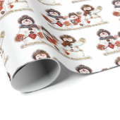 Drie vriendelijke sneeuwpoppen - Wit & Rood Cadeaupapier (Rol Hoek)