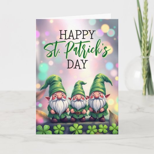 Drie vrolijke kabouters & klavertjes St. Patrick's Kaart (Voorkant)