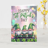 Drie vrolijke kabouters & klavertjes St. Patrick's Kaart (Gele Bloem)