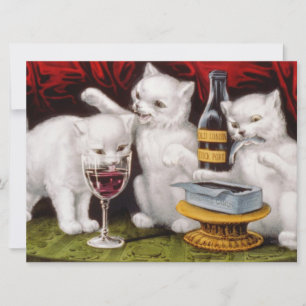 Drie vrolijke katjes op het feestmaal kaart