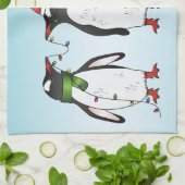 Drie Vrolijke Kerst Pinguïn Illustratie Theedoek (Gevouwen)