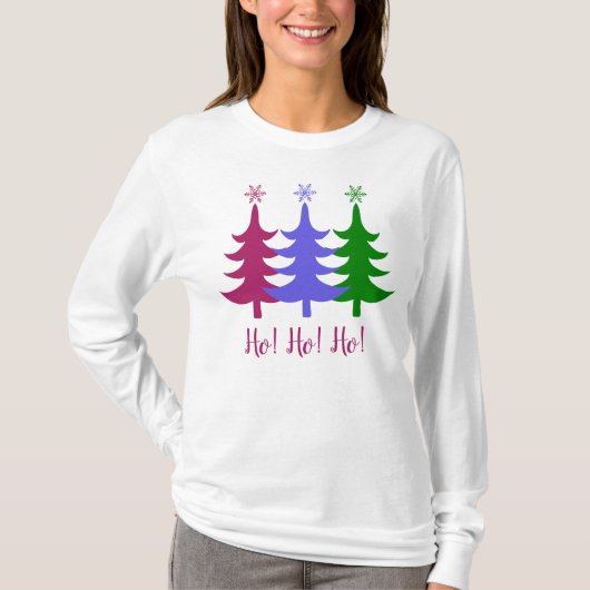 Drie vrolijke kerstbomen! Ho! Ho! T-shirt (Voorkant)