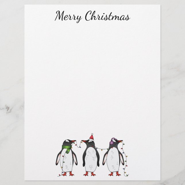 Drie Vrolijke Kerstpinguïns Met Aangepaste Tekst Briefhoofd (Voorkant)