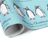 Drie Vrolijke Kerstpinguïns Met Aangepaste Tekst Cadeaupapier (Rol Hoek)