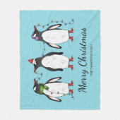 Drie Vrolijke Kerstpinguïns Met Aangepaste Tekst Fleece Deken (Voorkant)