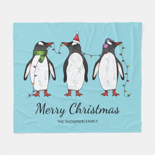 Drie Vrolijke Kerstpinguïns Met Aangepaste Tekst Fleece Deken (Voorkant (Horizontaal))
