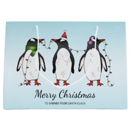 Drie Vrolijke Kerstpinguïns Met Aangepaste Tekst Groot Cadeauzakje