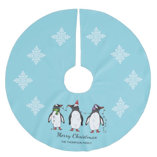 Drie Vrolijke Kerstpinguïns Met Aangepaste Tekst Kerstboom Rok (Voorkant)