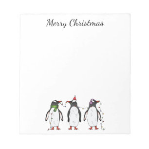 Drie Vrolijke Kerstpinguïns Met Aangepaste Tekst Notitieblok