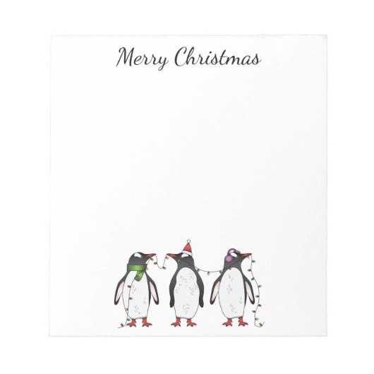 Drie Vrolijke Kerstpinguïns Met Aangepaste Tekst Notitieblok (Voorkant)