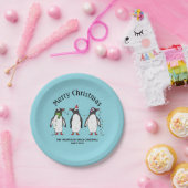 Drie Vrolijke Kerstpinguïns Met Aangepaste Tekst Papieren Bordje (Feest)