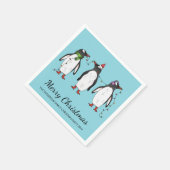 Drie Vrolijke Kerstpinguïns Met Aangepaste Tekst Servet (Hoek)