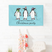 Drie Vrolijke Kerstpinguïns Met Aangepaste Tekst Spandoek (Insitu)