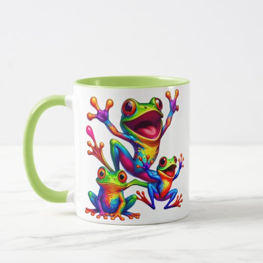 Drie vrolijke kikkers met levendige kleuren mok (Links)