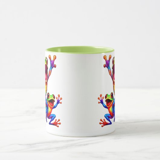 Drie vrolijke kikkers met levendige kleuren mok (Midden)