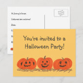 Drie vrolijke pompoenen Halloween party briefkaart (Voorkant / Achterkant)