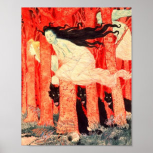 Drie vrouwen en drie Wolven grazen Eugene Poster