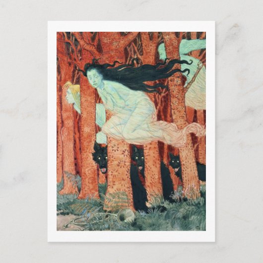 Drie vrouwen en drie wolven (w/c) briefkaart (Voorkant)