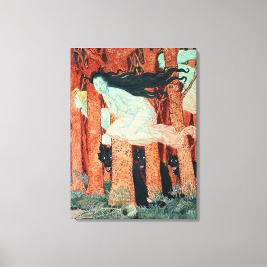 Drie vrouwen en drie wolven (w/c) canvas afdruk (Voorkant)