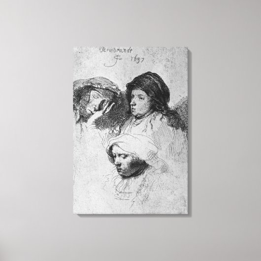 Drie vrouwen hoofden met één slaapstand, 1637 canvas afdruk (Voorkant)