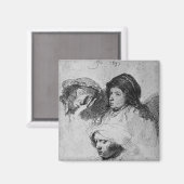 Drie vrouwen hoofden met één slaapstand, 1637 magneet (Voorkant / Achterkant)