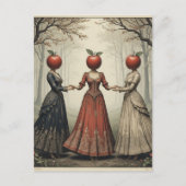 Drie vrouwen met appel hoofden dansen in het bos briefkaart (Voorkant)