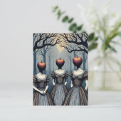 Drie vrouwen met appel hoofden in het bos briefkaart (Staand voorkant)