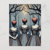 Drie vrouwen met appel hoofden in het bos briefkaart (Voorkant)