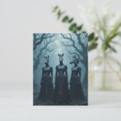 Drie vrouwen met zebra hoofden in het bos briefkaart (Staand voorkant)