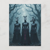 Drie vrouwen met zebra hoofden in het bos briefkaart (Voorkant)