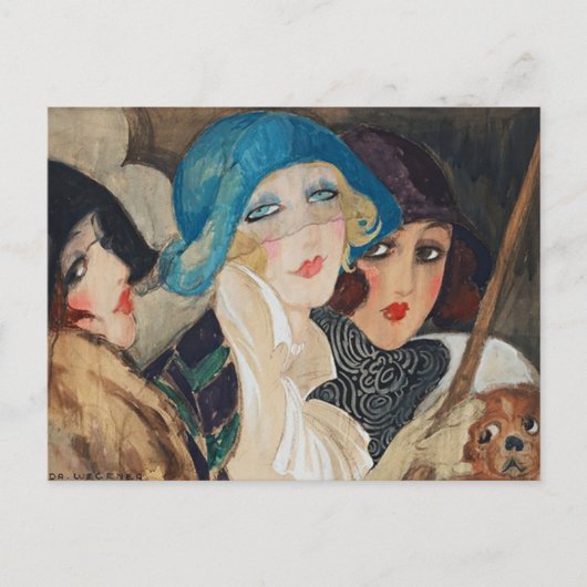 Drie vrouwen onder een paraplu briefkaart (Voorkant)