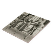 Drie vrouwen op de fiets, begin jaren 1900 (foto) tegeltje (Zijkant)