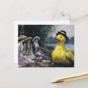 Drie vrouwen picknicken met de reus in hoed briefkaart