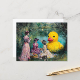 Drie vrouwen picknicken met de reusachtige eend briefkaart