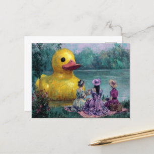 Drie vrouwen picknicken met de reusachtige eend briefkaart