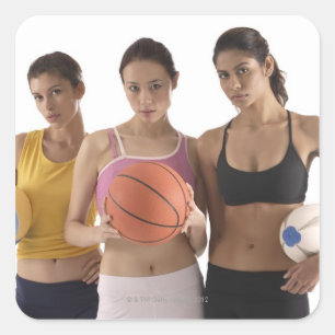 drie vrouwen van verschillende ras, die vierkante sticker