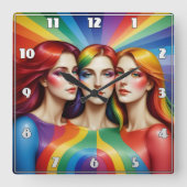 Drie vrouwen vieren kleurrijke diversiteit vierkante klok (Voorkant)
