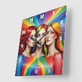 Drie vrouwen vieren kleurrijke diversiteit vierkante klok (Hoek)