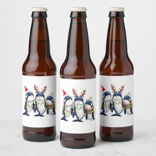 Drie walvissen dragen kerstmuts bier etiket (Flessen)