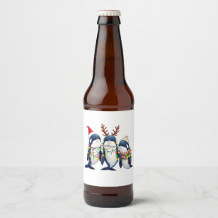 Drie walvissen dragen kerstmuts bier etiket