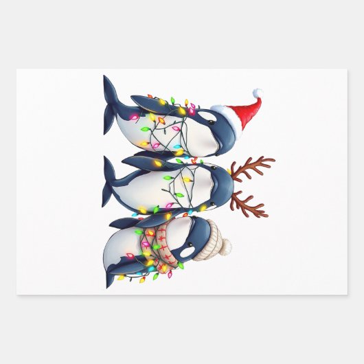 Drie walvissen dragen kerstmuts inpakpapier vel (Voorkant)