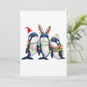 Drie walvissen dragen kerstmuts kaart (Staand voorkant)