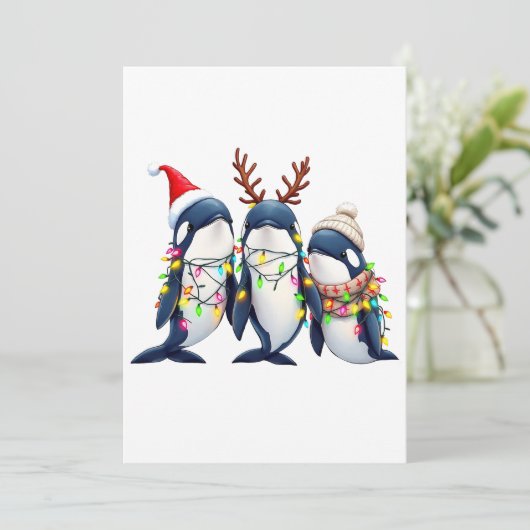 Drie walvissen dragen kerstmuts kaart (Staand voorkant)
