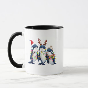 Drie walvissen dragen kerstmuts mok