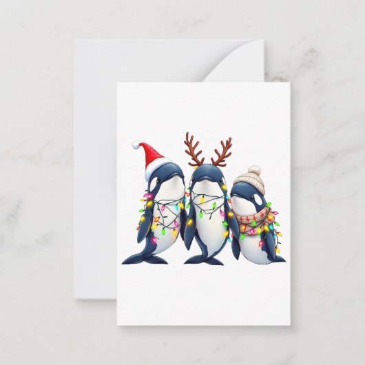 Drie walvissen dragen kerstmuts notitiekaartje (Voorkant)