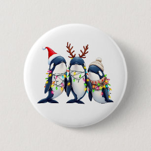Drie walvissen dragen kerstmuts ronde button 5,7 cm