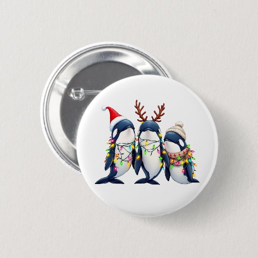 Drie walvissen dragen kerstmuts ronde button 5,7 cm (Voorkant /achterkant)